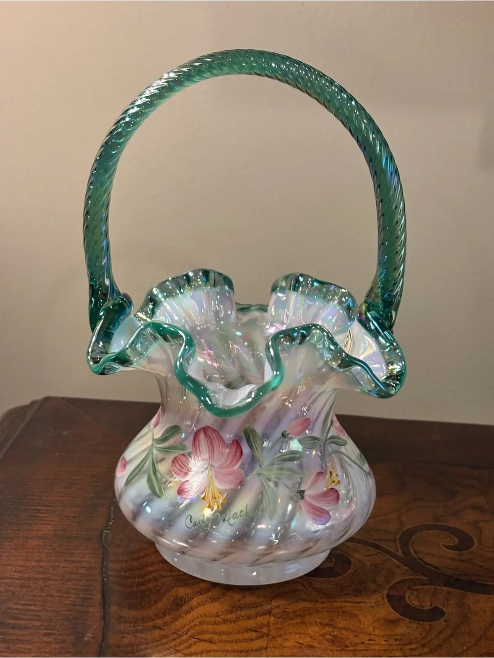 Fenton Iridescent Glass Basket